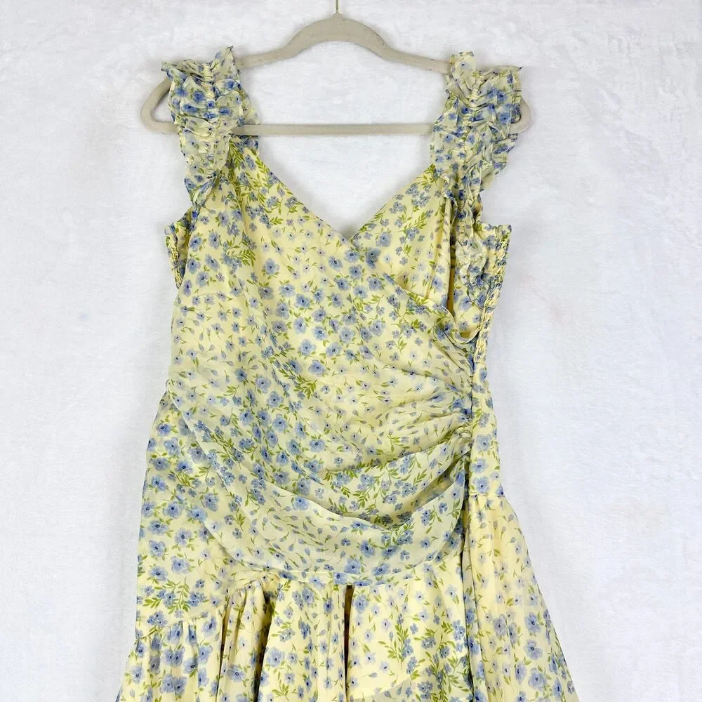 Abercrombie Fitch Ruffle Strap High Low Maxi Dress Size Medium NWT Floral Yellow - Picture 6 of 12